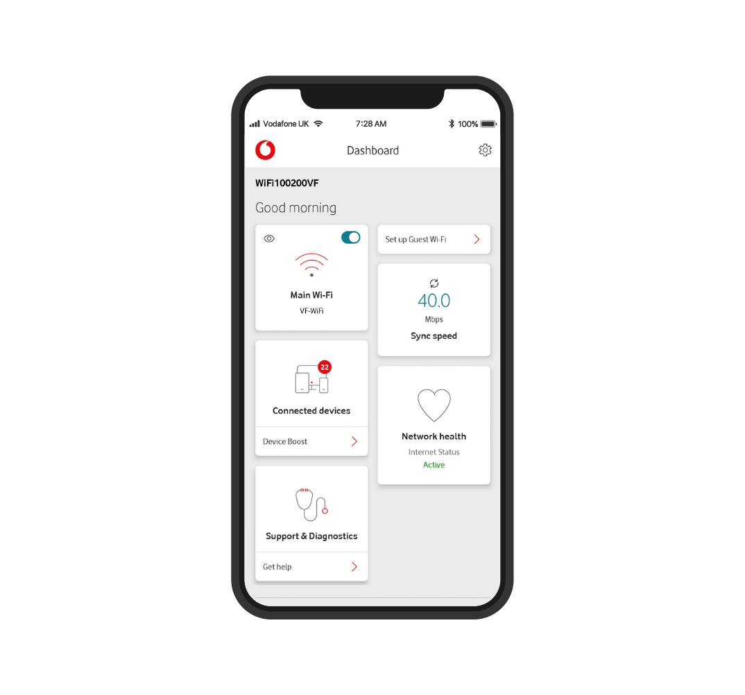 Vodafone Broadband app dashboard 